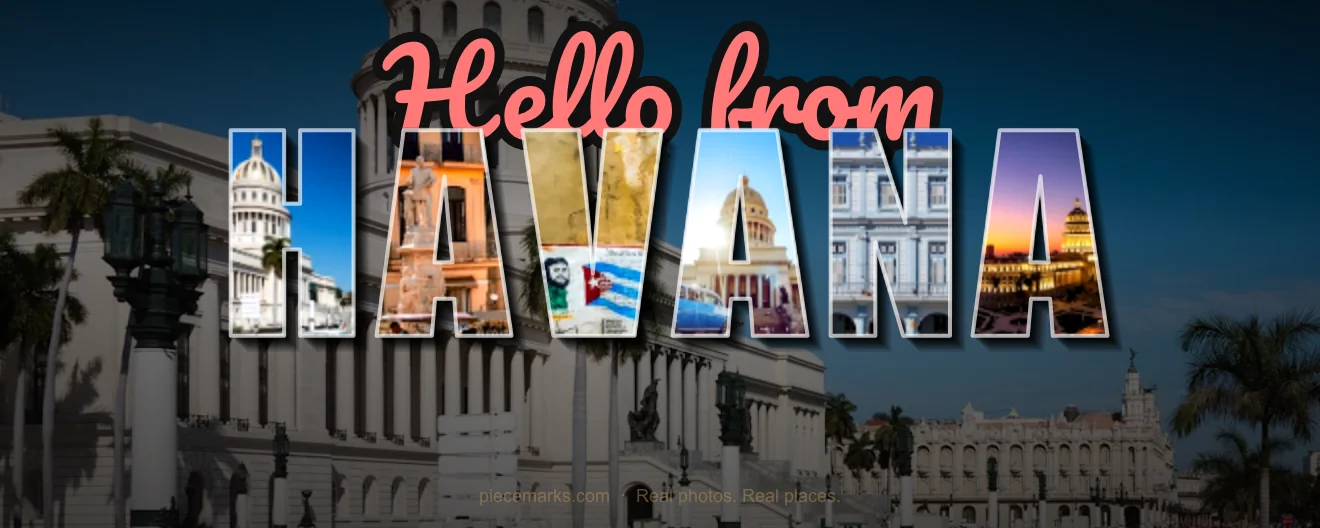 Real photos of HABANA filling each letter — a Piecemarks Greetings From mural